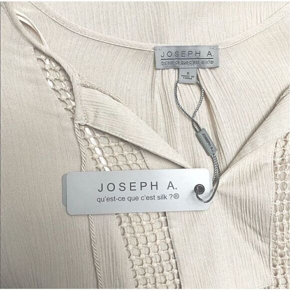 BOHO Embroidered Peasant Top Taupe Beige Tan Crepe Joseph A. Sz S - Picture 6 of 9